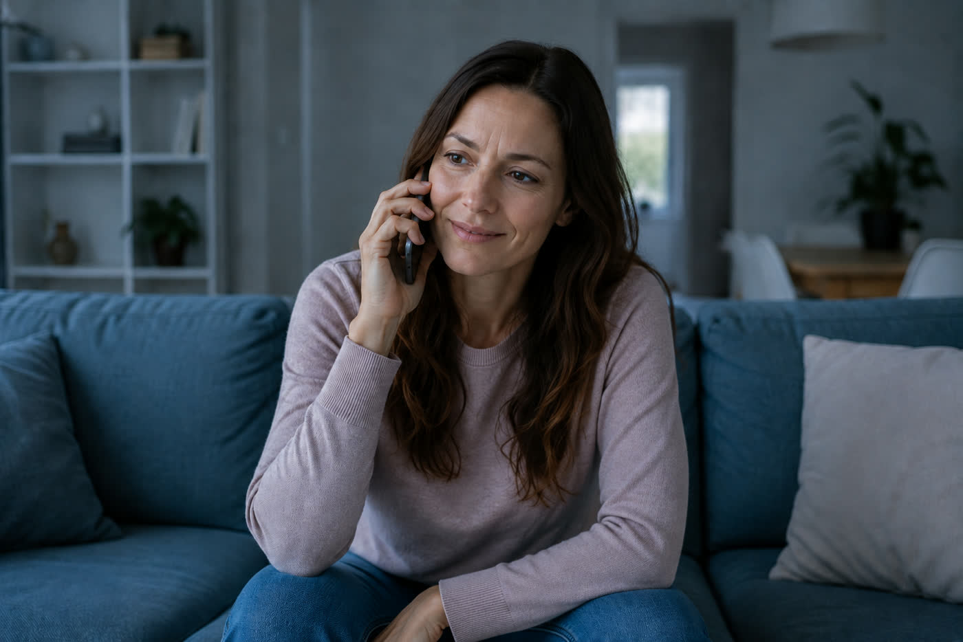 Clienta resolviendo su consulta por teléfono con el Voicebot